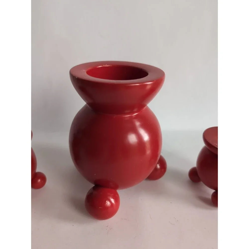 Vtg Scandinavian Red Candlestick Taper Candle Holders Sweden Nordic Set of 3
